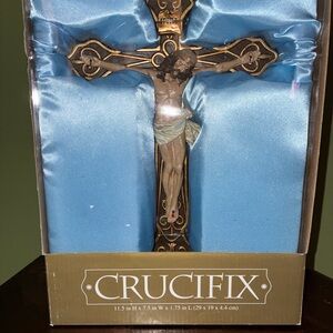 Crucifix Wall Cross with Figure - Gold and Brown